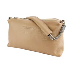 image-RB1025AU | Borsa Donna a Mano con doppia lampo in Vera Pelle Made in Italy. Tracolla in pelle regolabile. Accessori Nickel Lucido - Colore Cipria - Dimensioni: cm 26 x 14 x 9