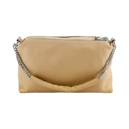 image-RB1025AU | Borsa Donna a Mano con doppia lampo in Vera Pelle Made in Italy. Tracolla in pelle regolabile. Accessori Nickel Lucido - Colore Cipria - Dimensioni: cm 26 x 14 x 9