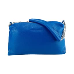 image-RB1025CH | Borsa Donna a Mano con doppia lampo in Vera Pelle Made in Italy. Tracolla in pelle regolabile. Accessori Nickel Lucido - Colore Blu Royal - Dimensioni: cm 26 x 14 x 9