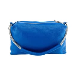 image-RB1025CH | Borsa Donna a Mano con doppia lampo in Vera Pelle Made in Italy. Tracolla in pelle regolabile. Accessori Nickel Lucido - Colore Blu Royal - Dimensioni: cm 26 x 14 x 9