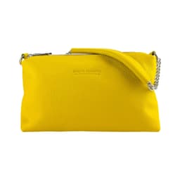 image-RB1025R | Women's handbag with double zip in Genuine Leather Made in Italy. Adjustable leather shoulder strap. Polished Nickel Accessories - Yellow Color - Dimensions: 26 x 14 x 9 cm