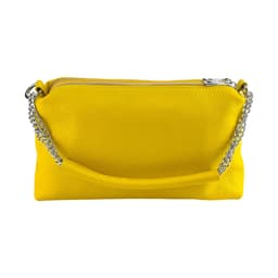 image-RB1025R | Women's handbag with double zip in Genuine Leather Made in Italy. Adjustable leather shoulder strap. Polished Nickel Accessories - Yellow Color - Dimensions: 26 x 14 x 9 cm