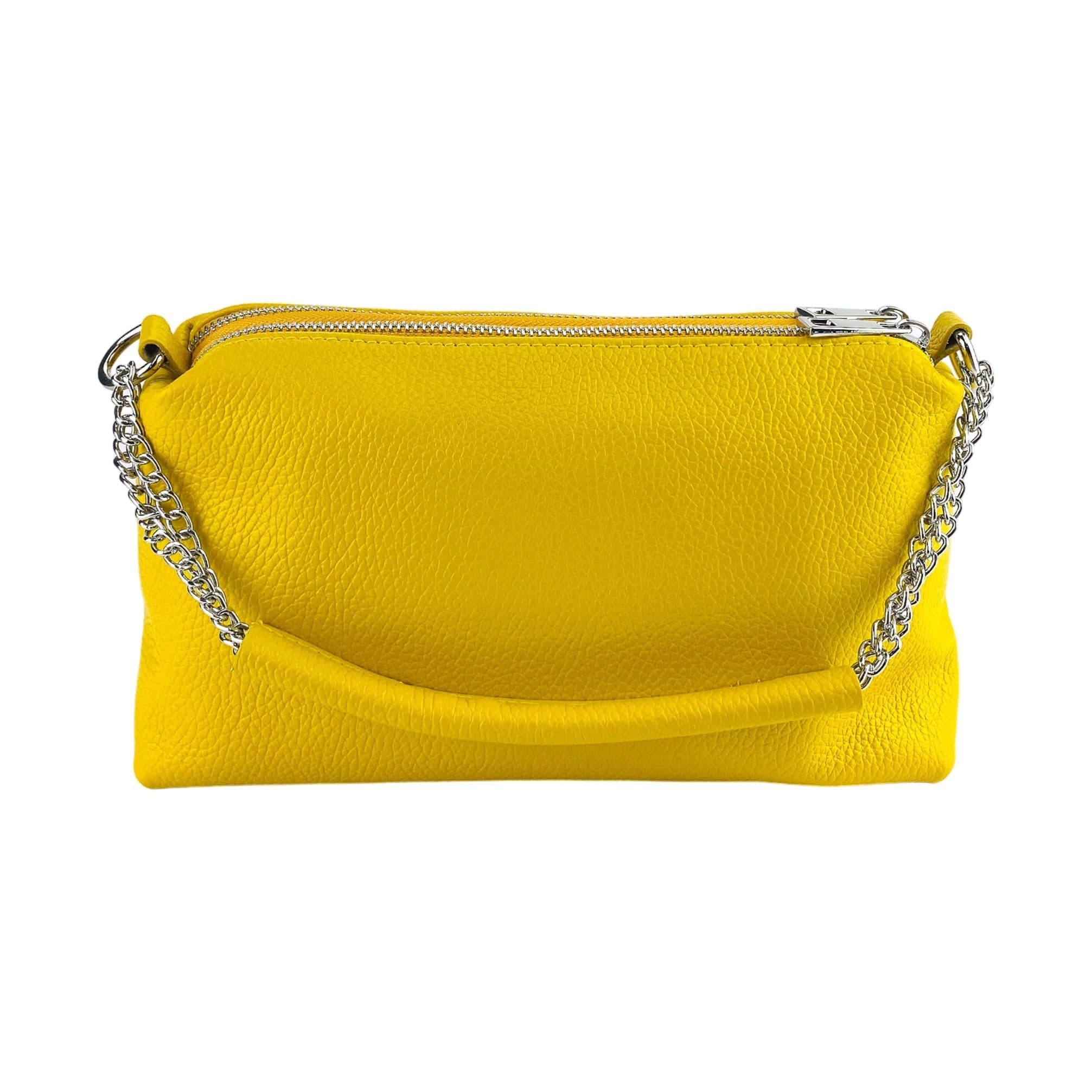 image-RB1025R | Women's handbag with double zip in Genuine Leather Made in Italy. Adjustable leather shoulder strap. Polished Nickel Accessories - Yellow Color - Dimensions: 26 x 14 x 9 cm