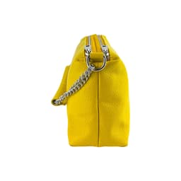 image-RB1025R | Women's handbag with double zip in Genuine Leather Made in Italy. Adjustable leather shoulder strap. Polished Nickel Accessories - Yellow Color - Dimensions: 26 x 14 x 9 cm