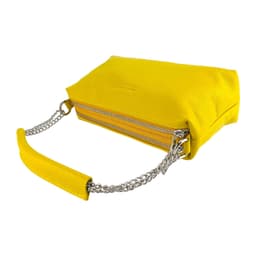 image-RB1025R | Women's handbag with double zip in Genuine Leather Made in Italy. Adjustable leather shoulder strap. Polished Nickel Accessories - Yellow Color - Dimensions: 26 x 14 x 9 cm