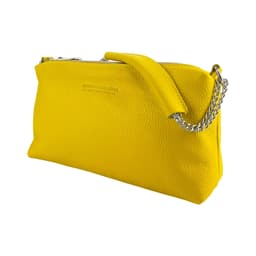 image-RB1025R | Borsa Donna a Mano con doppia lampo in Vera Pelle Made in Italy. Tracolla in pelle regolabile. Accessori Nickel Lucido - Colore Giallo - Dimensioni: cm 26 x 14 x 9