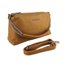 image-RB1025S | Women's handbag with double zip in Genuine Leather Made in Italy. Adjustable leather shoulder strap. Accessories Polished Nickel - Cognac color - Dimensions: 26 x 14 x 9 cm
