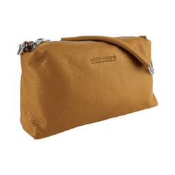 image-RB1025S | Women's handbag with double zip in Genuine Leather Made in Italy. Adjustable leather shoulder strap. Accessories Polished Nickel - Cognac color - Dimensions: 26 x 14 x 9 cm