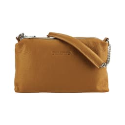 image-RB1025S | Women's handbag with double zip in Genuine Leather Made in Italy. Adjustable leather shoulder strap. Accessories Polished Nickel - Cognac color - Dimensions: 26 x 14 x 9 cm