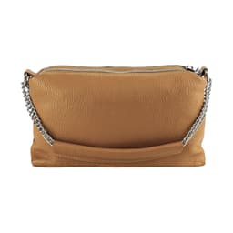 image-RB1025S | Women's handbag with double zip in Genuine Leather Made in Italy. Adjustable leather shoulder strap. Accessories Polished Nickel - Cognac color - Dimensions: 26 x 14 x 9 cm
