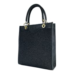 image-RB1026A | Borsa Donna a mano verticale in Vera Pelle e Paglia Made in Italy. Tracolla removibile e regolabile in pelle. Accessori Oro Lucido - Colore Nero - Dimensioni: cm 24 x 29 x 9