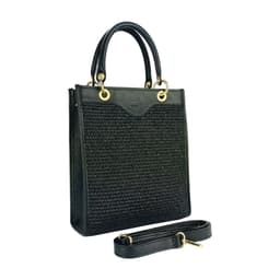 image-RB1026A | Borsa Donna a mano verticale in Vera Pelle e Paglia Made in Italy. Tracolla removibile e regolabile in pelle. Accessori Oro Lucido - Colore Nero - Dimensioni: cm 24 x 29 x 9