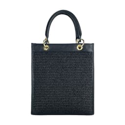 image-RB1026A | Borsa Donna a mano verticale in Vera Pelle e Paglia Made in Italy. Tracolla removibile e regolabile in pelle. Accessori Oro Lucido - Colore Nero - Dimensioni: cm 24 x 29 x 9