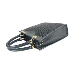 image-RB1026A | Borsa Donna a mano verticale in Vera Pelle e Paglia Made in Italy. Tracolla removibile e regolabile in pelle. Accessori Oro Lucido - Colore Nero - Dimensioni: cm 24 x 29 x 9