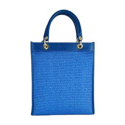 image-RB1026CH | Borsa Donna a mano verticale in Vera Pelle e Paglia Made in Italy. Tracolla removibile e regolabile in pelle. Accessori Oro Lucido - Colore Blu Royal - Dimensioni: cm 24 x 29 x 9