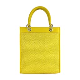 image-RB1026R | Vertical women's handbag in genuine leather and straw Made in Italy. Removable and adjustable leather shoulder strap. Polished Gold Accessories - Yellow Color - Dimensions: 24 x 29 x 9 cm