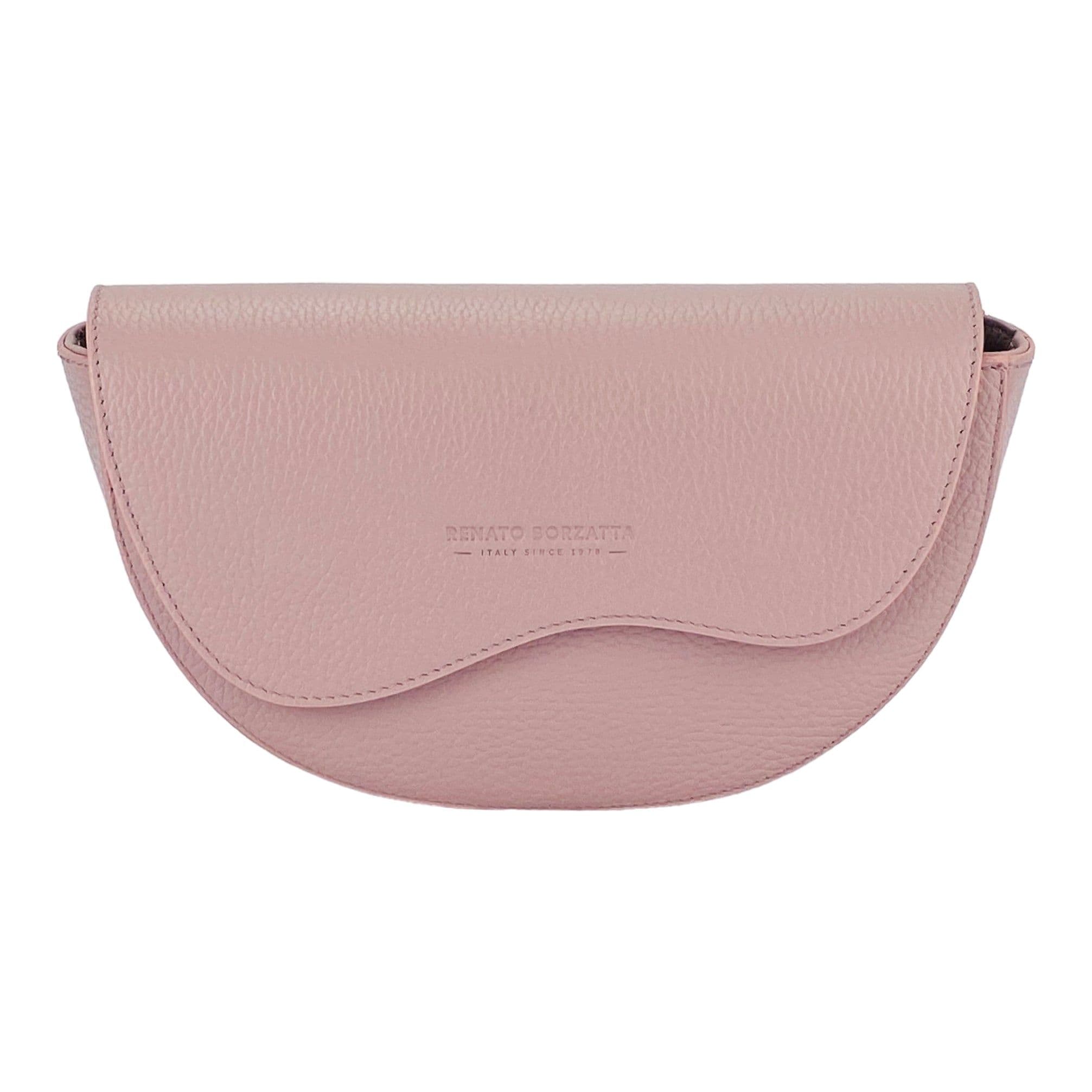 image-RB1027AZ | Borsa Donna a Bandoliera stondata in Vera Pelle Made in Italy. Tracolla removibile e regolabile in pelle. Accessori Nickel Lucido - Colore Rosa Antico - Dimensioni: cm 25 x 15 x 9