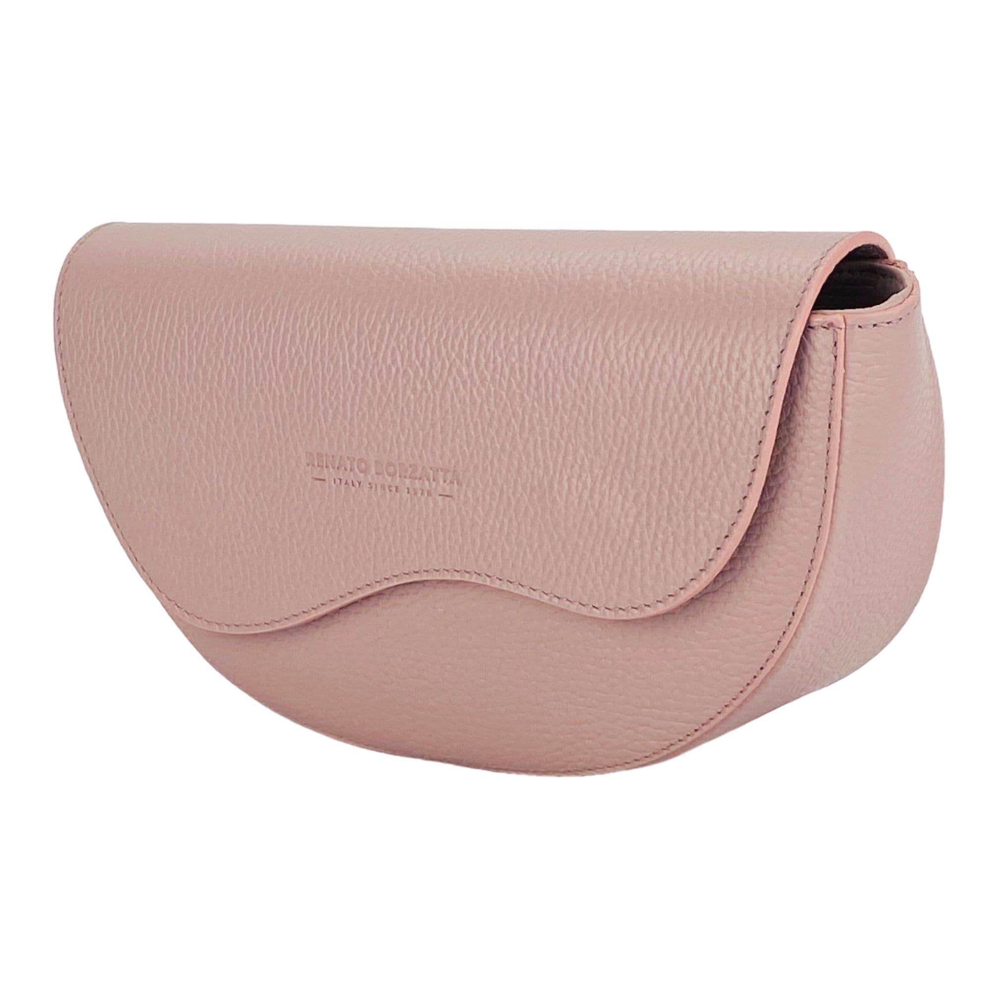 image-RB1027AZ | Borsa Donna a Bandoliera stondata in Vera Pelle Made in Italy. Tracolla removibile e regolabile in pelle. Accessori Nickel Lucido - Colore Rosa Antico - Dimensioni: cm 25 x 15 x 9