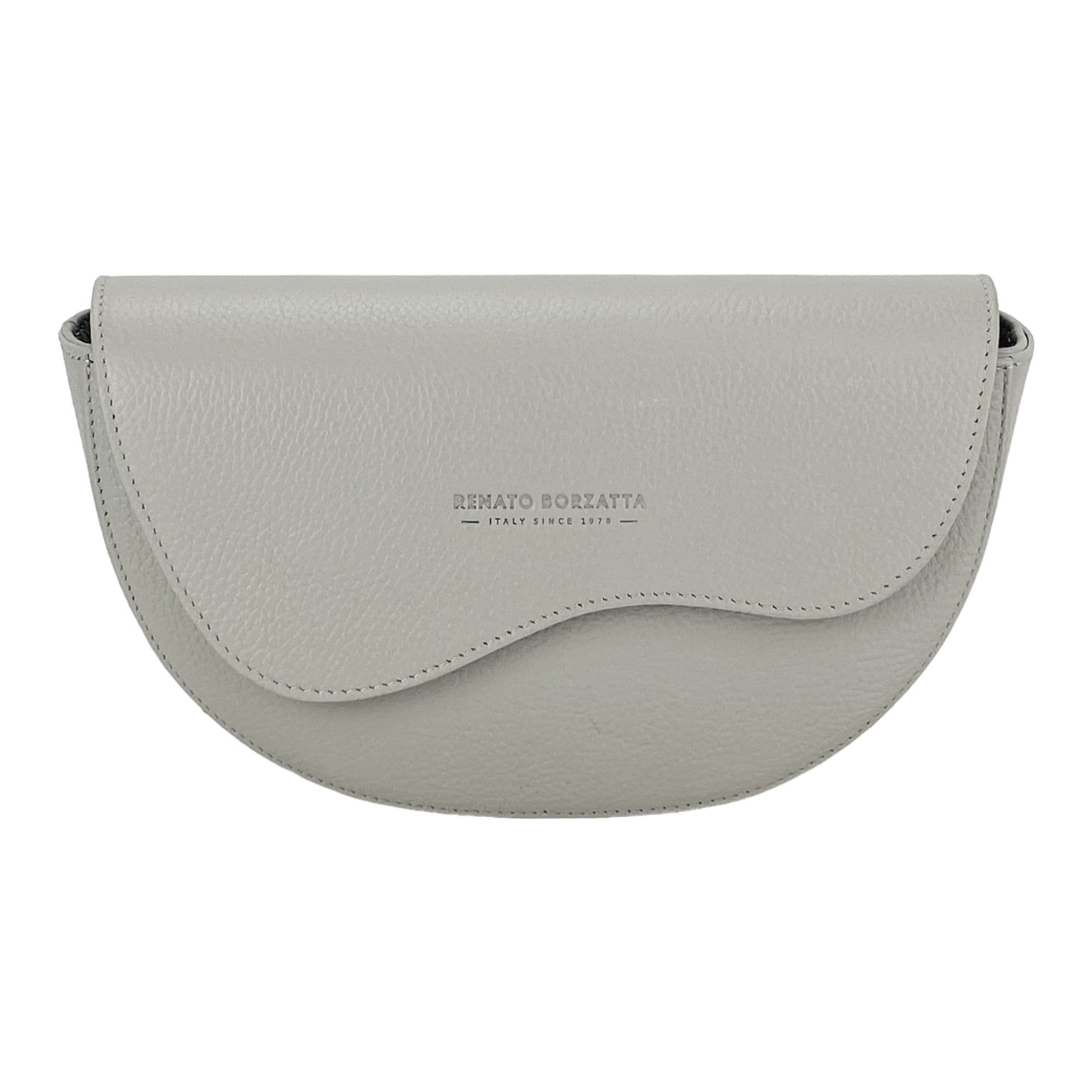image-RB1027BO | Borsa Donna a Bandoliera stondata in Vera Pelle Made in Italy. Tracolla removibile e regolabile in pelle. Accessori Nickel Lucido - Colore Ghiaccio - Dimensioni: cm 25 x 15 x 9