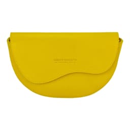 image-RB1027R | Women's rounded crossbody bag in genuine leather Made in Italy. Removable and adjustable leather shoulder strap. Polished Nickel Accessories - Yellow Color - Dimensions: 25 x 15 x 9 cm
