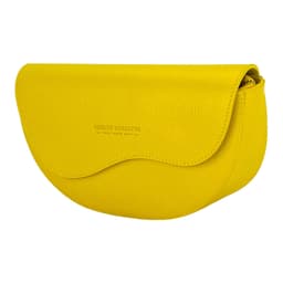 image-RB1027R | Women's rounded crossbody bag in genuine leather Made in Italy. Removable and adjustable leather shoulder strap. Polished Nickel Accessories - Yellow Color - Dimensions: 25 x 15 x 9 cm