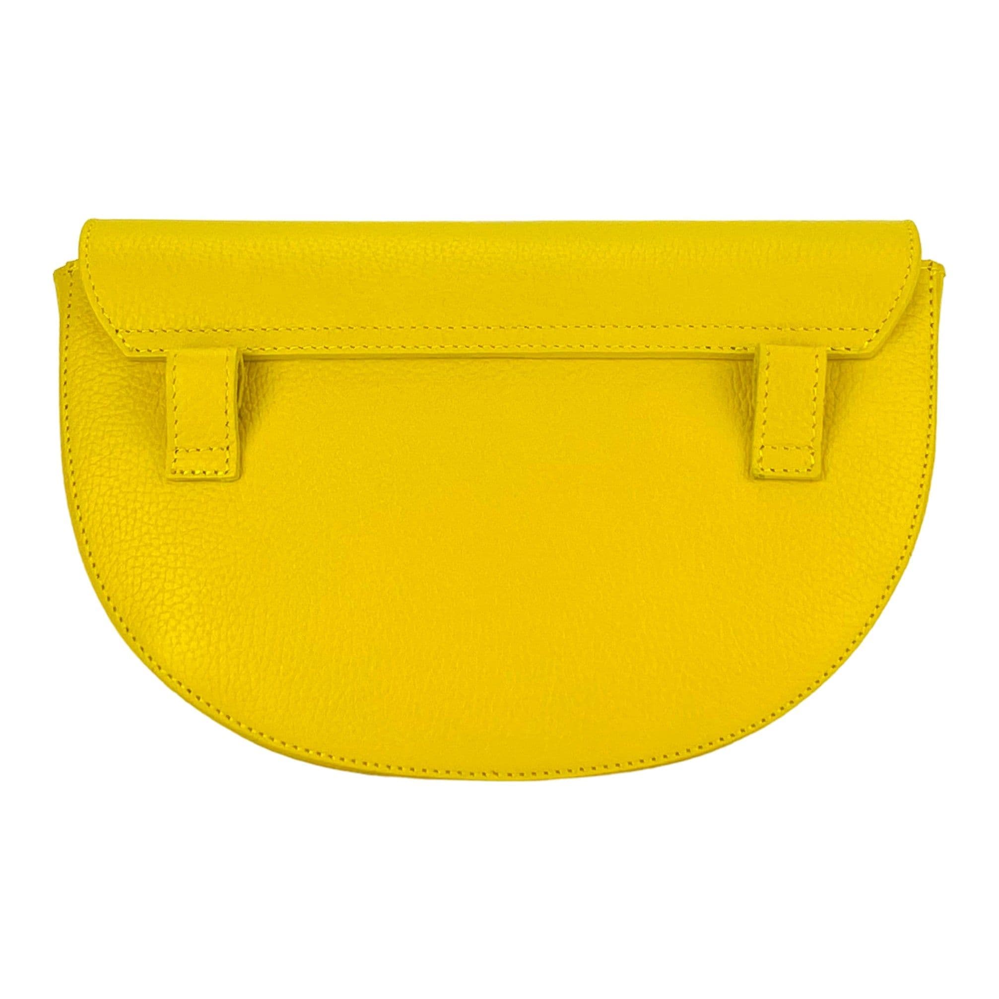image-RB1027R | Women's rounded crossbody bag in genuine leather Made in Italy. Removable and adjustable leather shoulder strap. Polished Nickel Accessories - Yellow Color - Dimensions: 25 x 15 x 9 cm