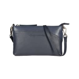 image-RB2003D | Shoulder/Wrist Bag in Genuine Full Grain Leather, Dollar Grain/Light. Removable Shoulder Strap and Handle. Color Blue. Dimensions: 22 x 14 x 2.5 cm. Packaging: Non-Woven Fabric Bag