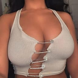 image-Sexy Safety Pin Crop Tops Women 2020 Summer Black Ribbed Bodycon