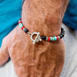 image-Beaded New volcanic stone men's bracelet Turquoise Elastic Jewelry