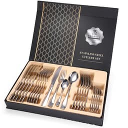 image-24Pcs/set Stainless Steel Tableware Gold Cutlery Set Knife Spoon and