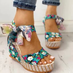 image-Womens Sandals Riband Lace Up Peep Toe Wedges Platform Elegant Ladies