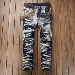 image-High Quality Men Casual Jeans Coated Slim Straight Pleated Biker Jeans