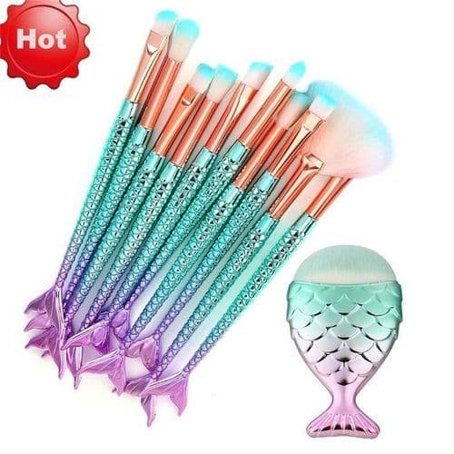 image-11PCS Mermaid MakeUp Brushes Foundation Eyebrow Eyeliner Blush