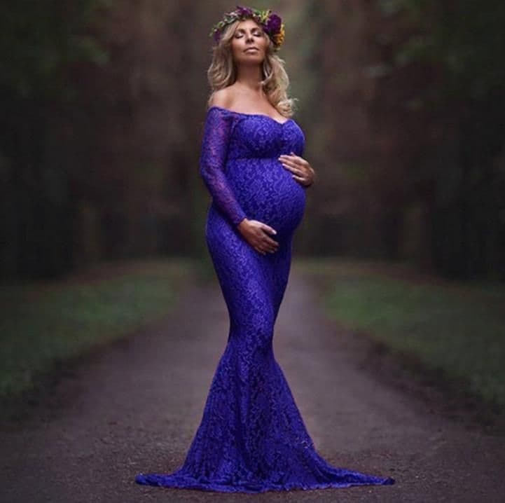 image-Maternity fitted lace gown wedding bridal show dress photography baby