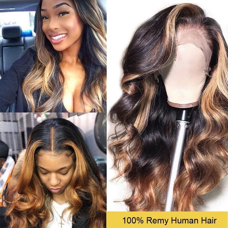image-Ombre Blonde 13x4 Lace Front Human Hair Wigs 130% 150% Density Lace