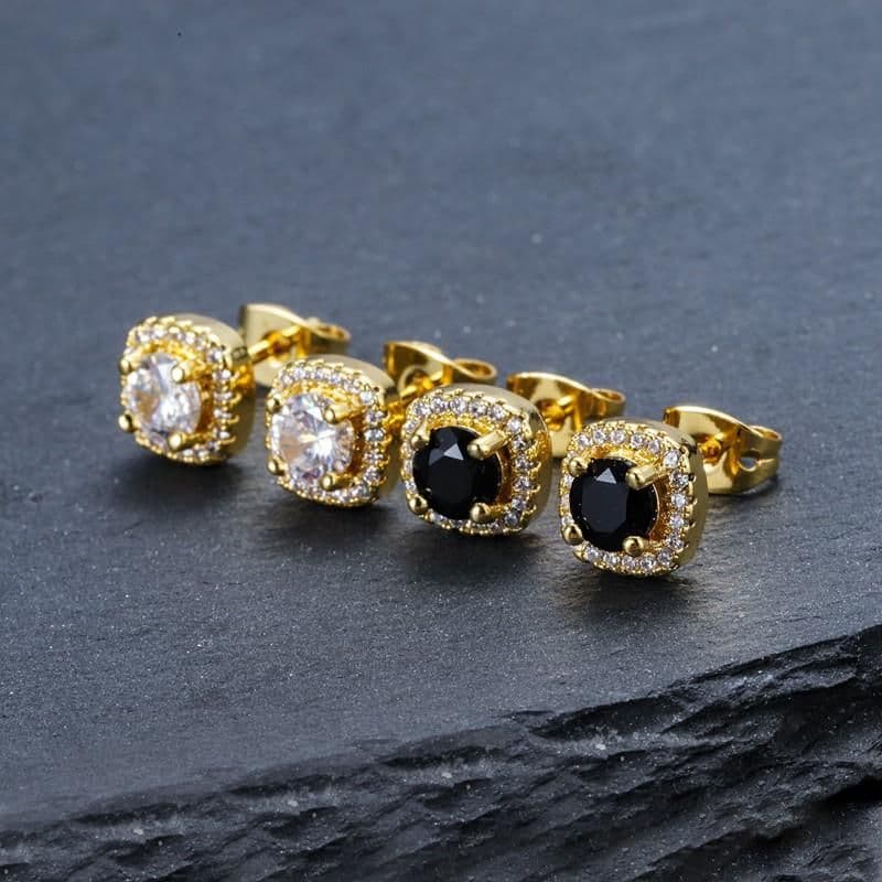image-Mens Hip Hop Stud Earrings Jewelry High Quality Fashion Round Gold