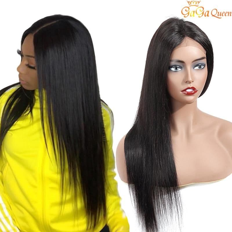 image-Brazilian Straight Human Hair Wigs 4X4 Lace Closure Wig Unprocessed