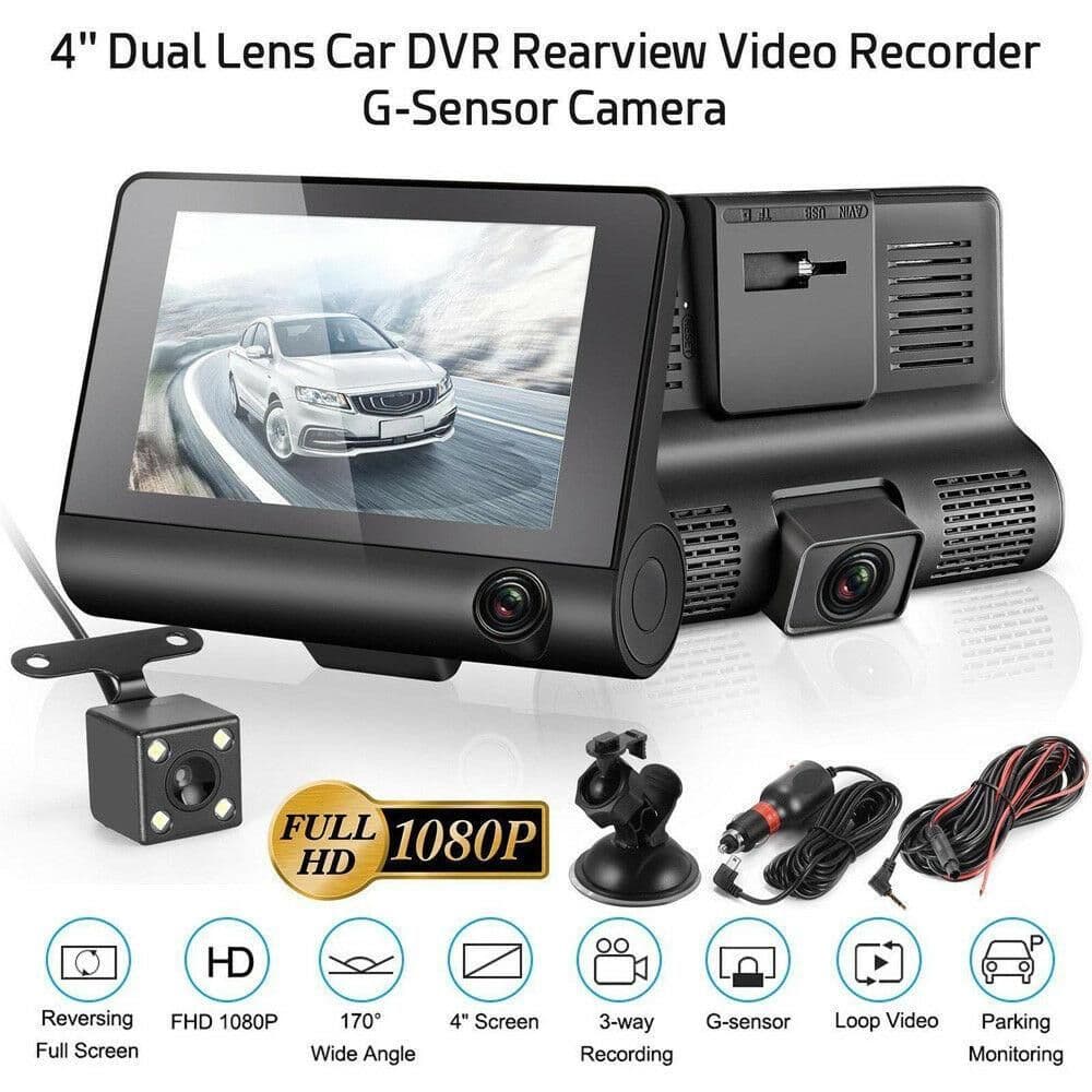 image-Car DVR 3 Cameras Lens 4.0 Inch Dash Camera Dual Lens With Rearview