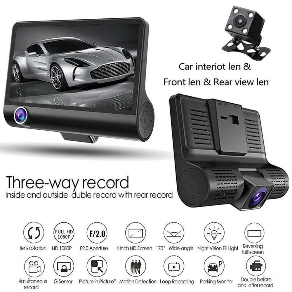 image-Car DVR 3 Cameras Lens 4.0 Inch Dash Camera Dual Lens With Rearview