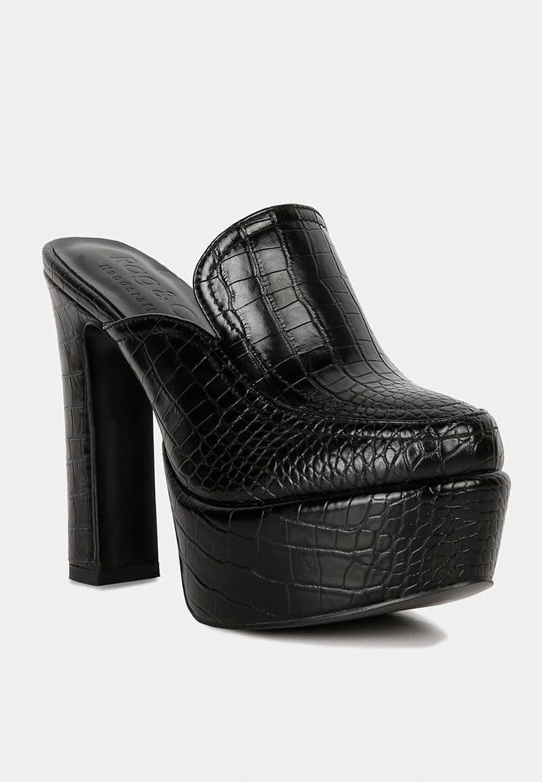 image-Bauhaus Croc Pattern Heeled Platform Mules