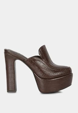 image-Bauhaus Croc Pattern Heeled Platform Mules