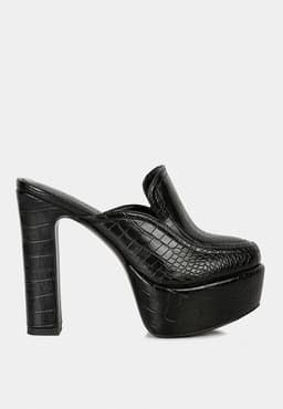 image-Bauhaus Croc Pattern Heeled Platform Mules