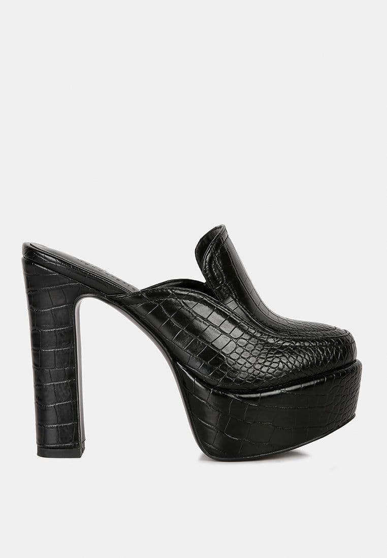 image-Bauhaus Croc Pattern Heeled Platform Mules