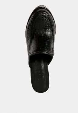 image-Bauhaus Croc Pattern Heeled Platform Mules