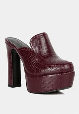 image-Bauhaus Croc Pattern Heeled Platform Mules