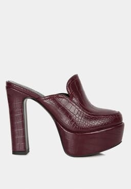 image-Bauhaus Croc Pattern Heeled Platform Mules