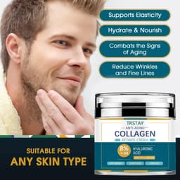 image-Mens Face Cream Moisturizer with 8% Hyaluronic Acid Collagen,one or two pumps is enough to dab on cheeks,forehead,and chin and g