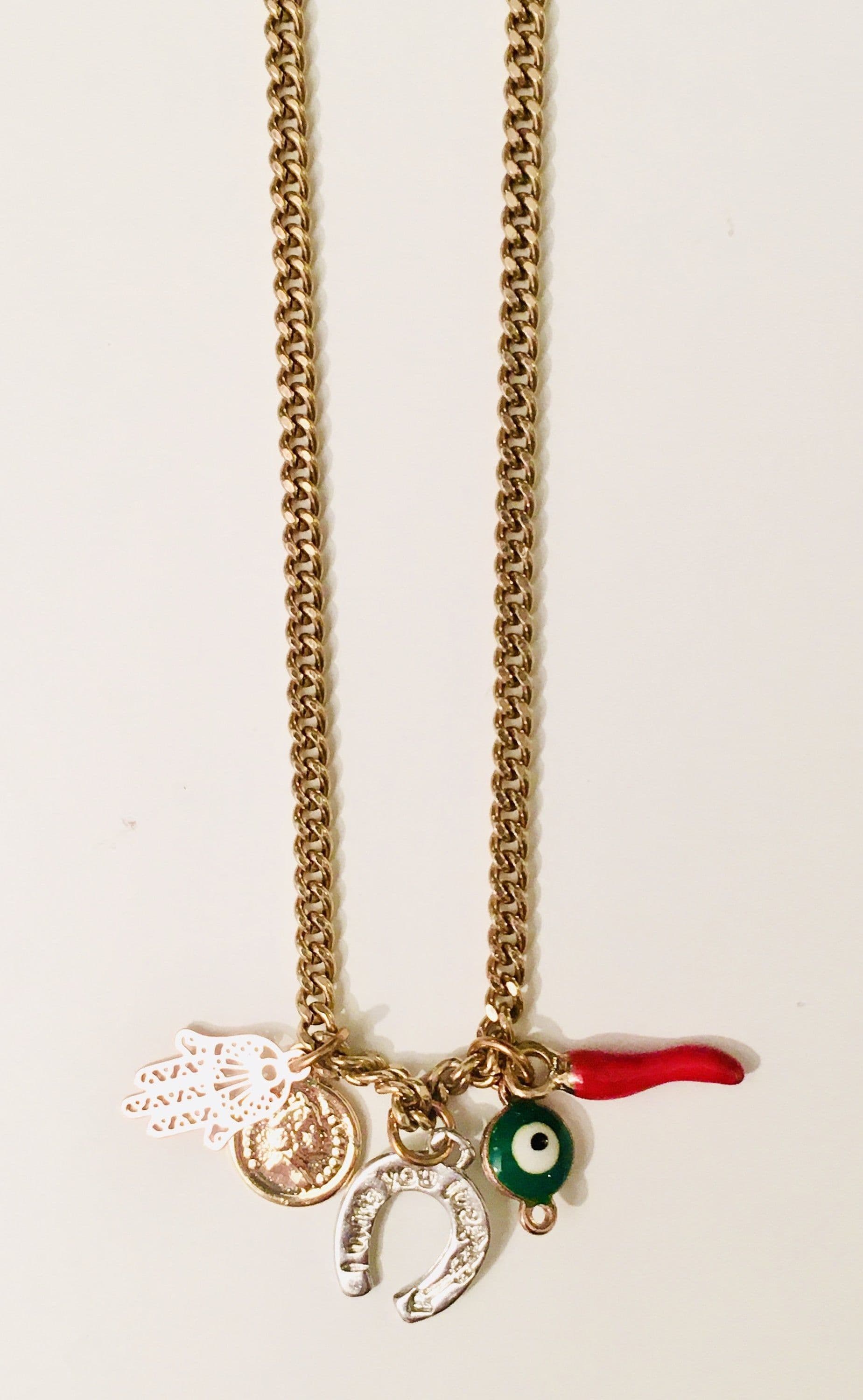 image-Red Horn and Evil Eye Talisman Necklace - Talisman Jewelry