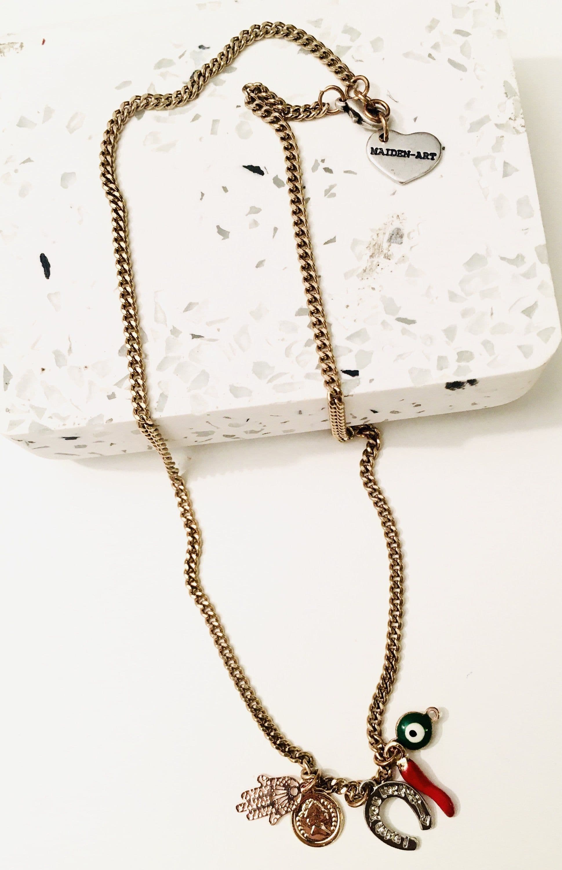 image-Red Horn and Evil Eye Talisman Necklace - Talisman Jewelry