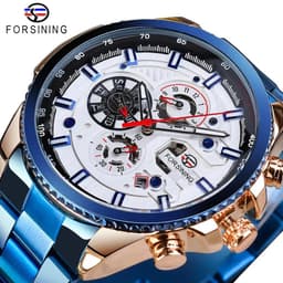 image-Forsining Three Dial Calendar Stainless Steel Men Mechanical Automatic Wrist Watches Top Brand Luxury Military Sport Male Clock
